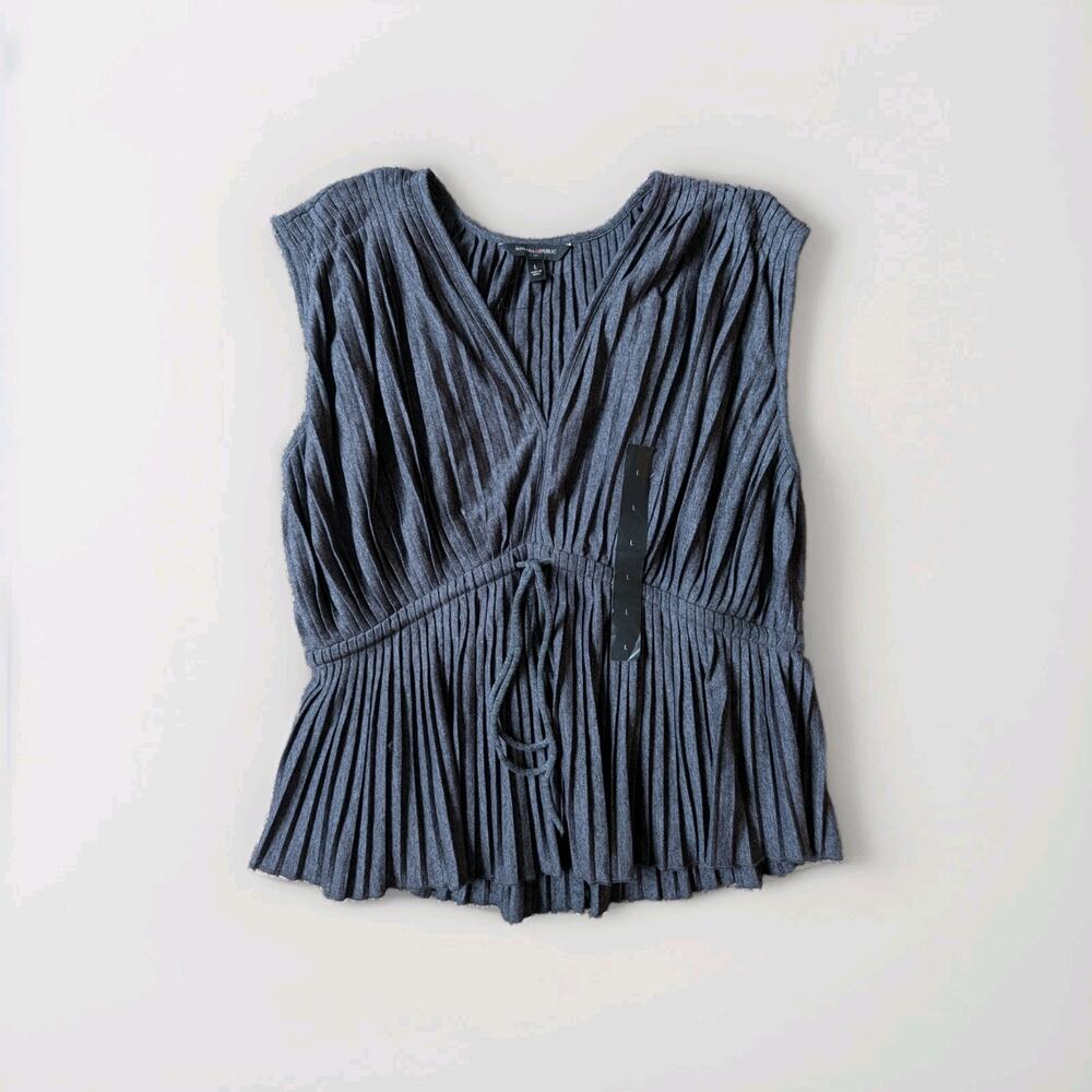 NWOT Banana Republic Women's L Gray Solid Pleated Sleeveless Jersey Blouse Tunic